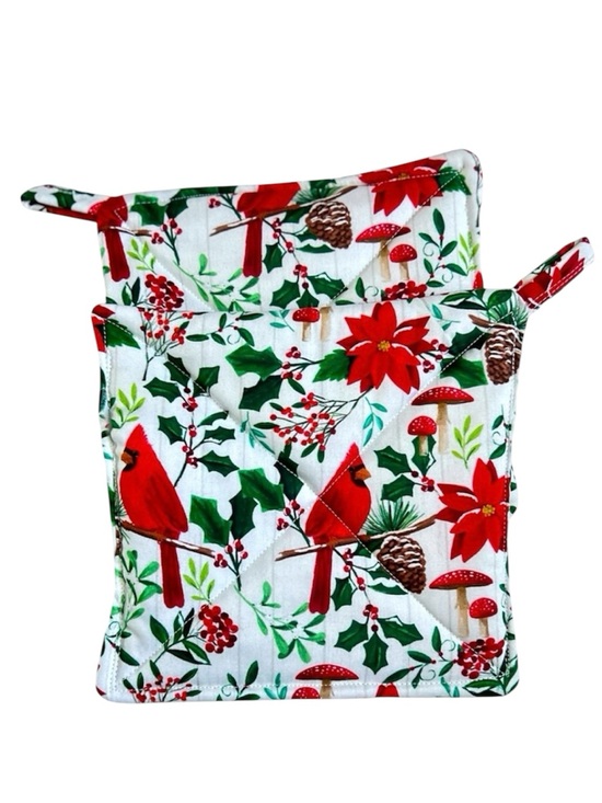 Hand Crafted Other - Hand Crafted Colorful Red Cardinals Themed Fabric Pot Holders or Hot Mats Trivet